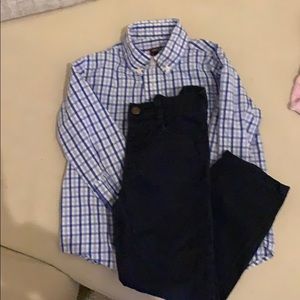 Boys Untuckit Plaid plaid Shirt and Blue Pants